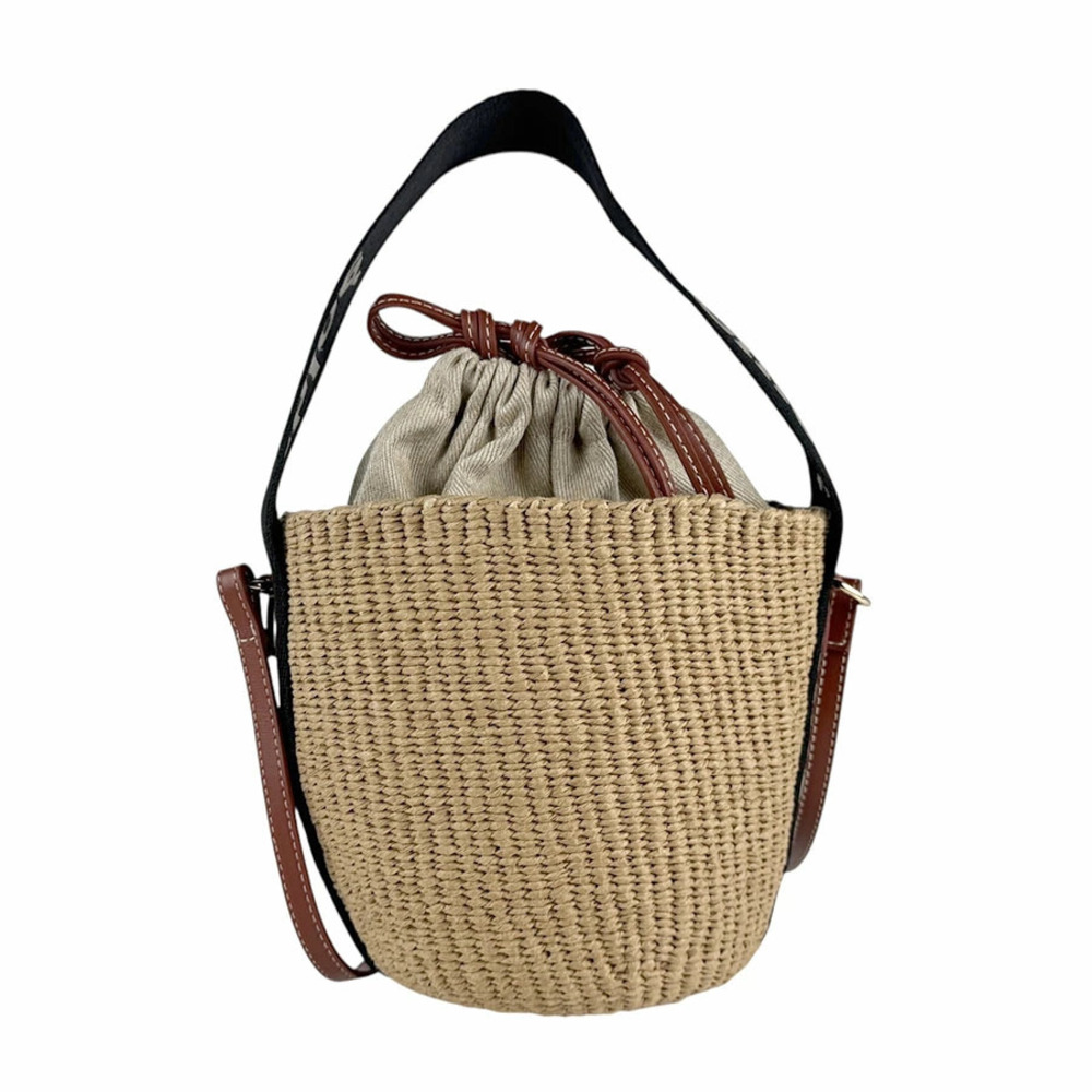 Chloe Woody Basket Shoulder Bag Handbag Fair Trade Paper Black Brown